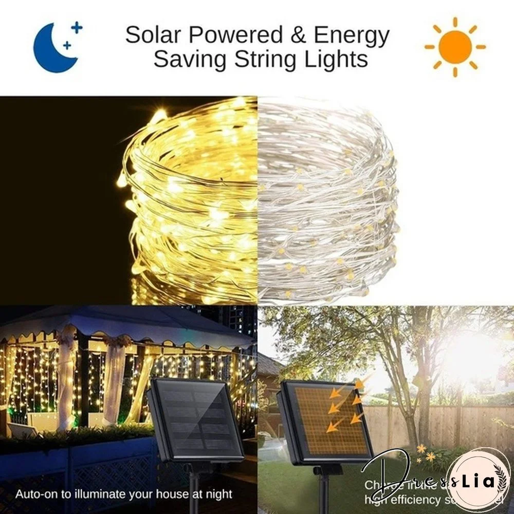 8 Modes 300LEDs Copper Wire String Lights Solar Power Fairy Light IP65 Waterproof Indoor Outdoor Christmas Decoration Lighting for Home, Garden, Party, Path, Bedroom, Wedding, DIY Decoration