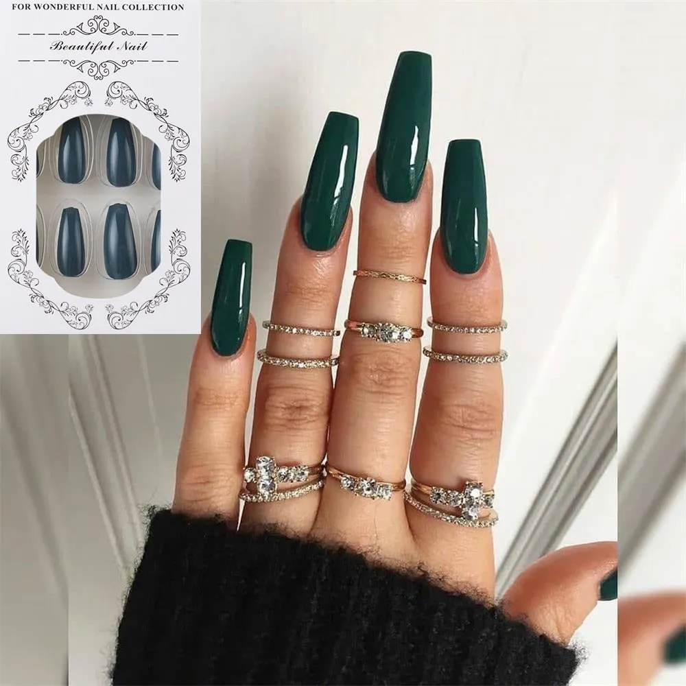 24Pcs/Set European Long Coffin Fake Nails Pre-design Black Red Gradient Ballerina Artificial Nail Art Tips False Nails with Glue-Nail Inspo