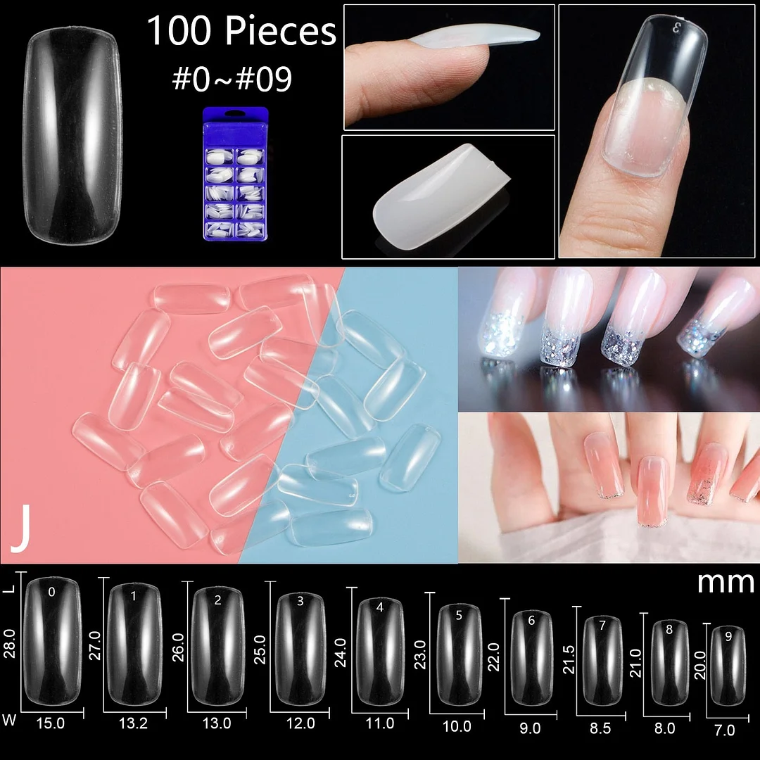 100pcs/set 10 Sizes Full Cover False Nail Tips Ballerina Coffin Fake Nails Square Stiletto French Acrylic Press On Nails-Nail Inspo