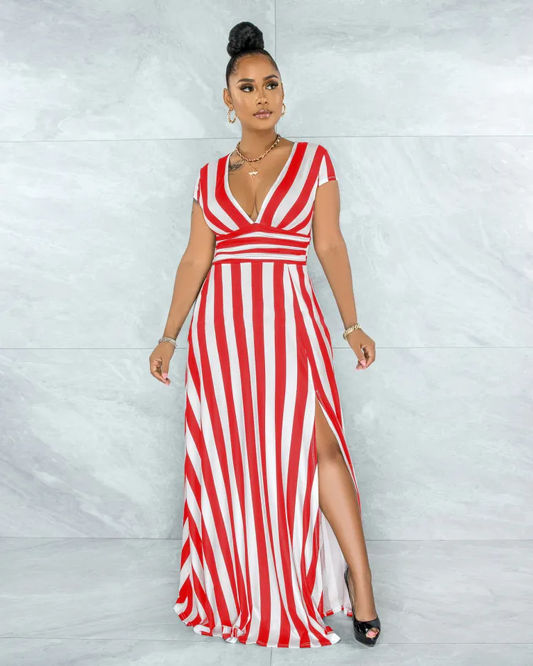 Sleeveless Sexy Stripes Slim Office Maxi Dress main image 1