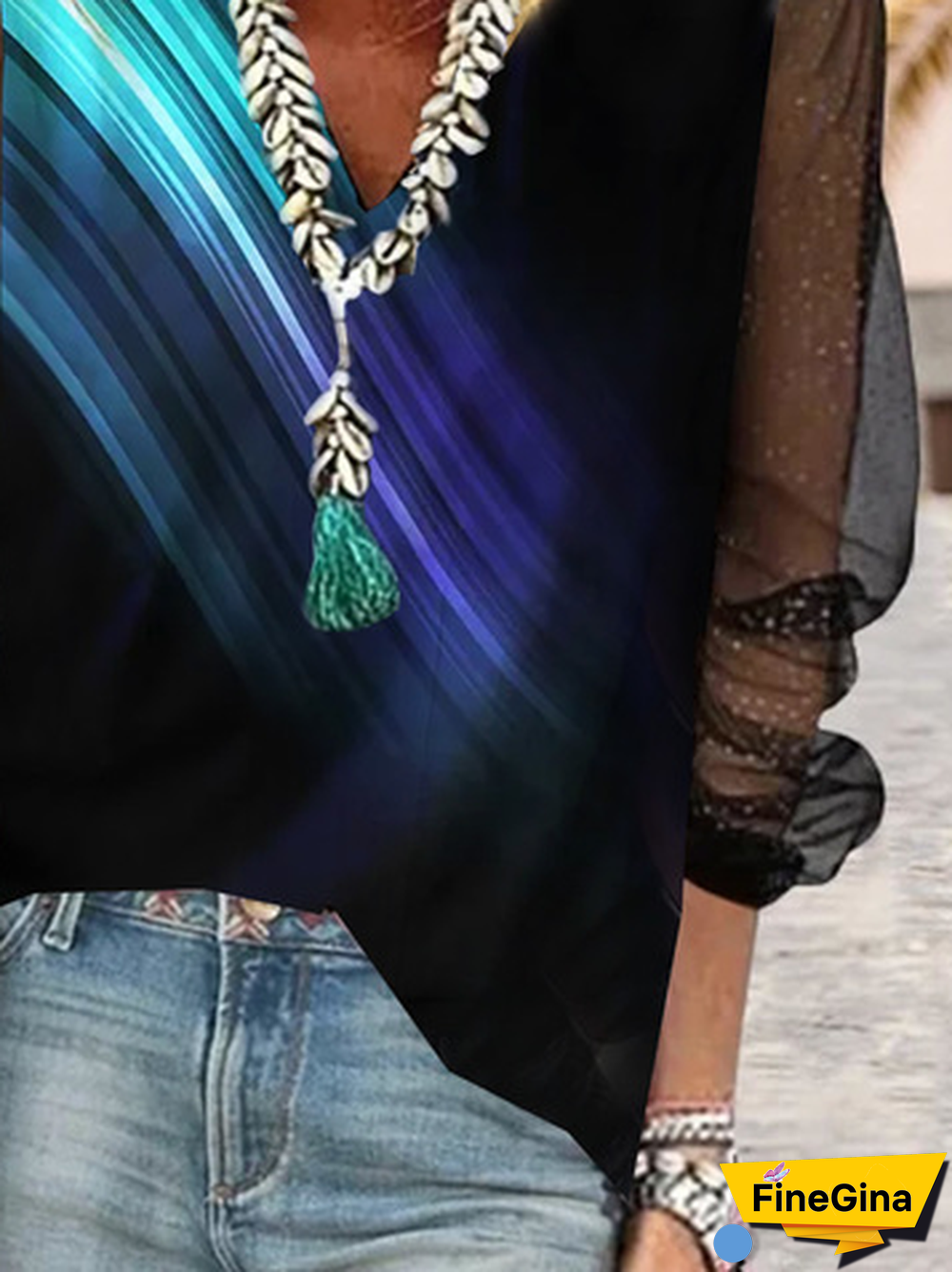 Casual Abstract Autumn V neck No Elasticity Daily Regular H-Line Regular Size Tops for Women