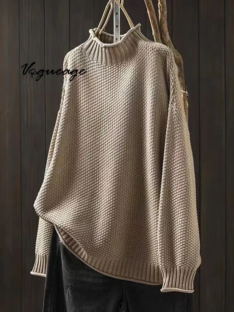 Fashion solid color half turtleneck women's loose knitted sweater