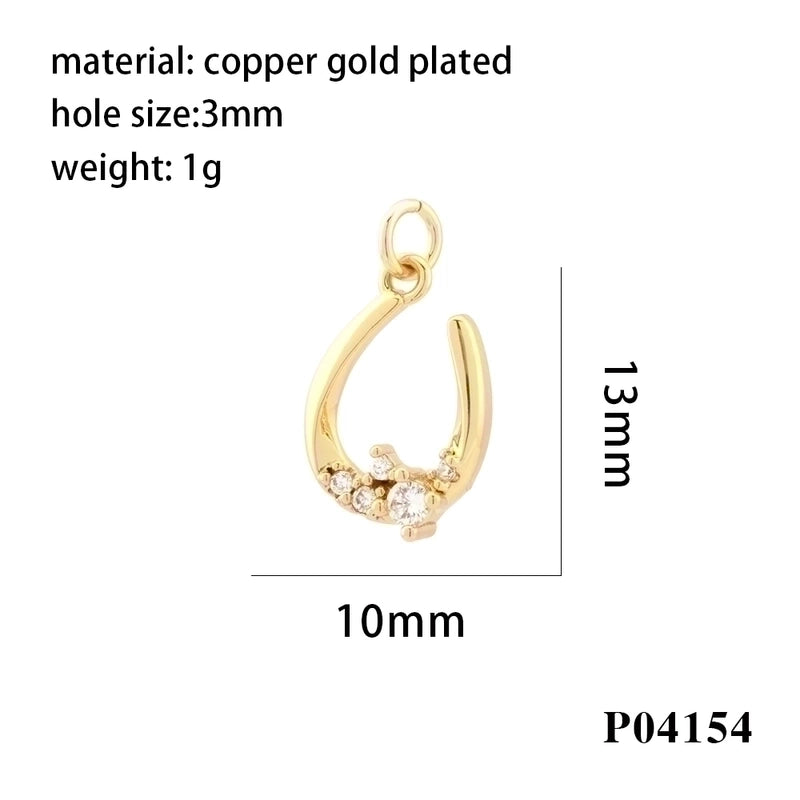 Minimalist U Shape Copper Plating Inlay Zircon 18k Gold Plated Charms
