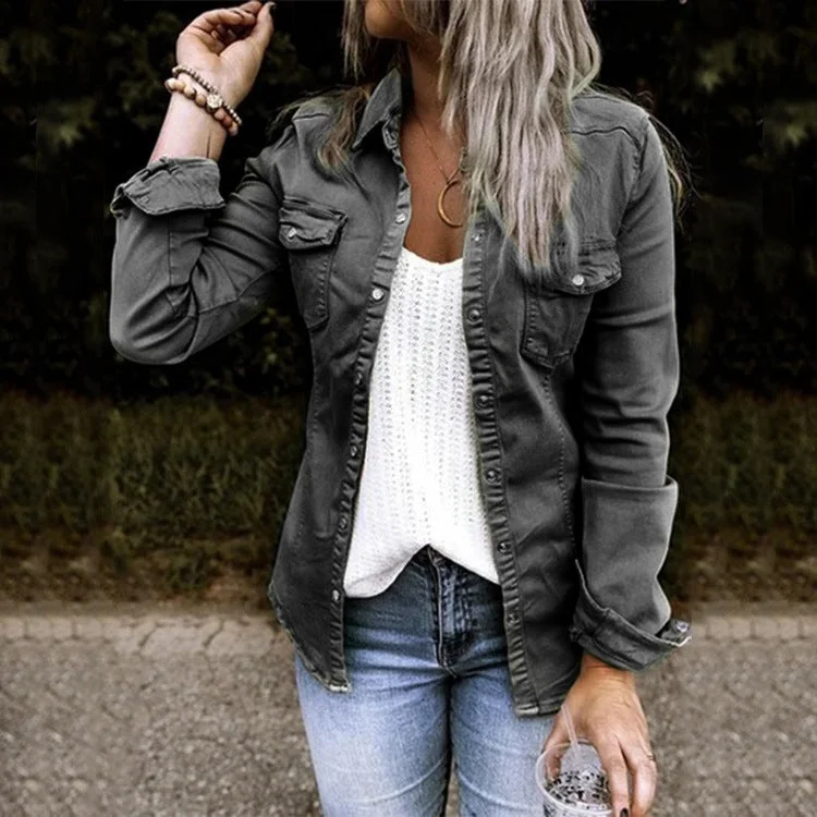 Brownm Splicing Fashion Casual Denim Shirt Jacket