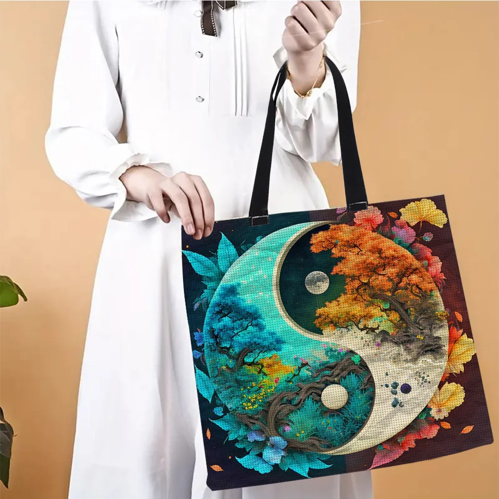 11CT DIY Stamped Cross Stitch Handbag Shopper Bag - Tai Chi Trees(Canvas|40*40CM)