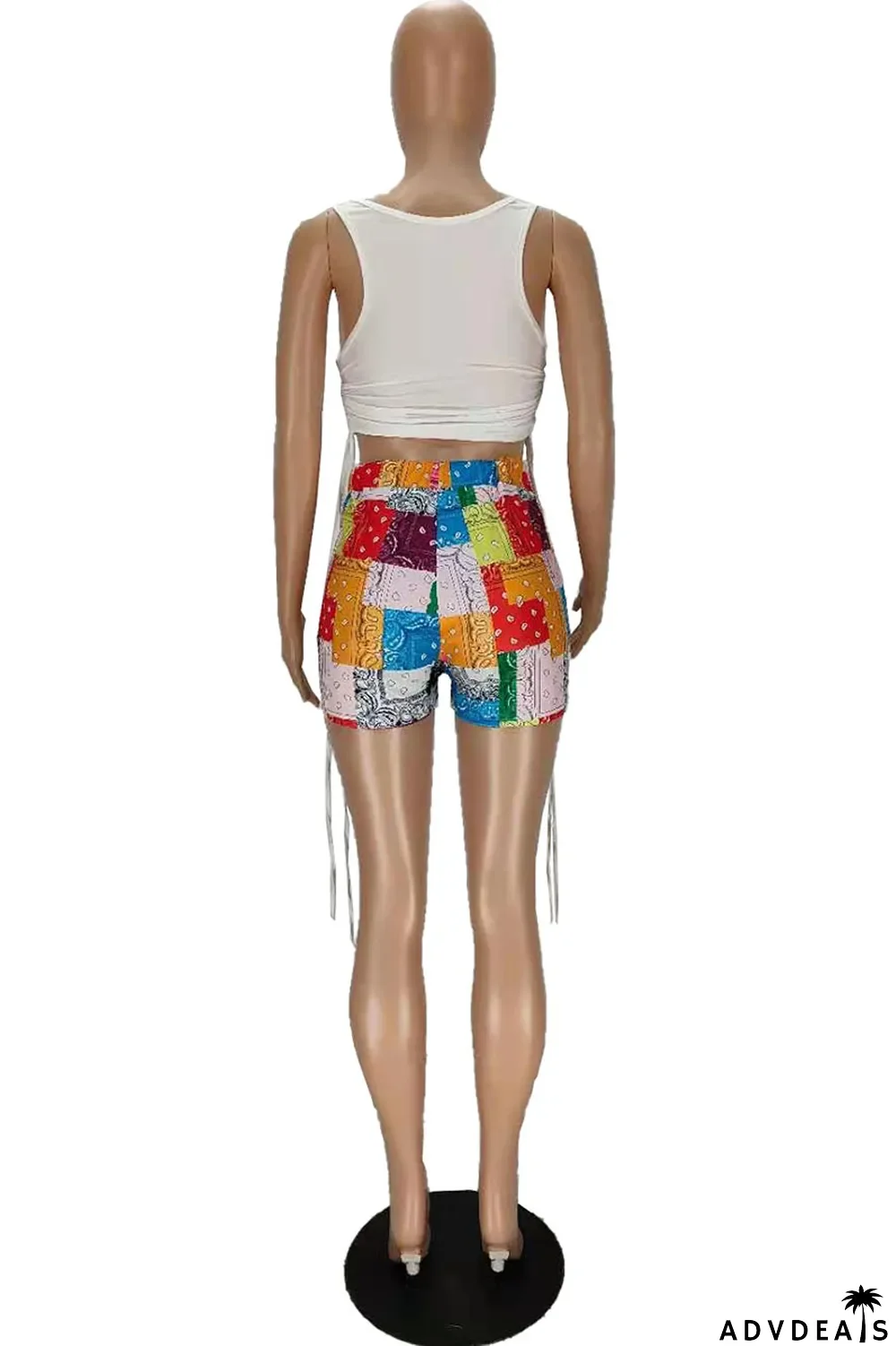 Grey Sexy Print Ripped Contrast Spaghetti Strap Sleeveless Two Pieces