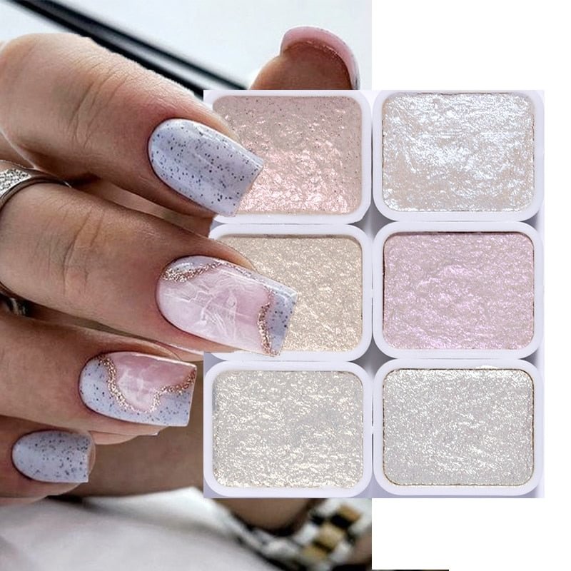 Shimmer Pearl Nail Art Pigment Watercolor Solid Paints Set Aurora Mirror Effect Glitter Chrome Dust Gel Polish For Nail Decor