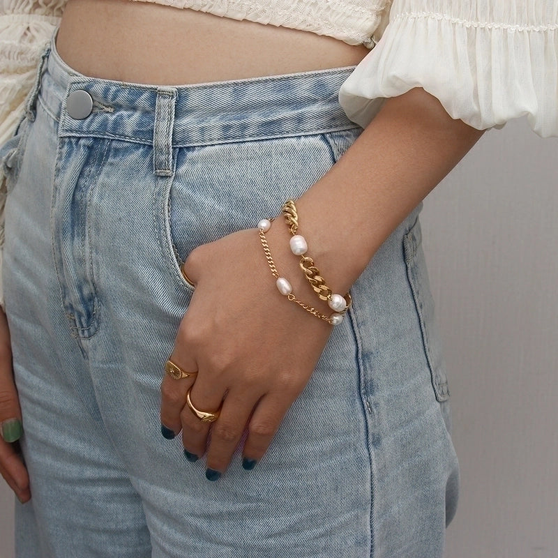 Fashion Geometric 304 Stainless Steel 18K Gold Plated No Inlaid Bracelets In Bulk