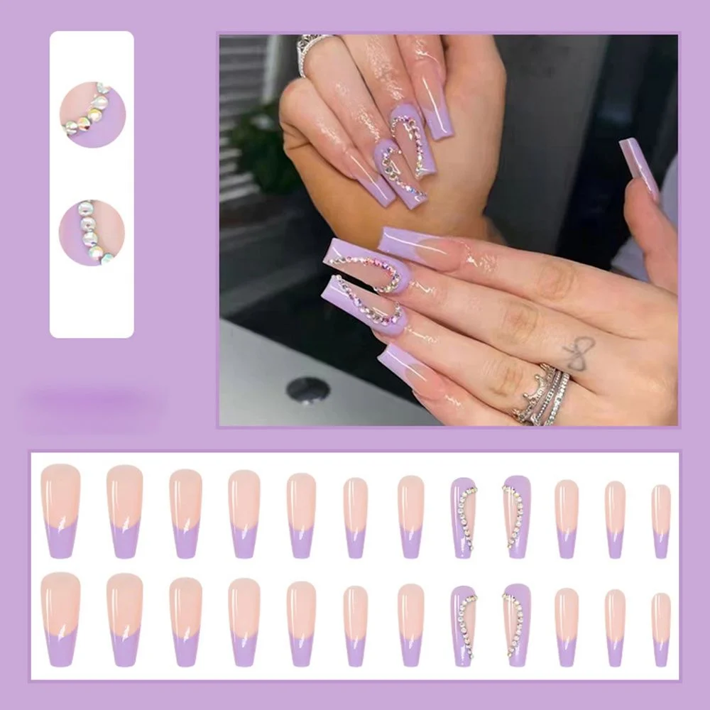 Long Coffin False Nails Aurora Butterfly with designs French Ballerina fake Nails wearable nail stickers Full Cover Nail Tips-Nail Inspo