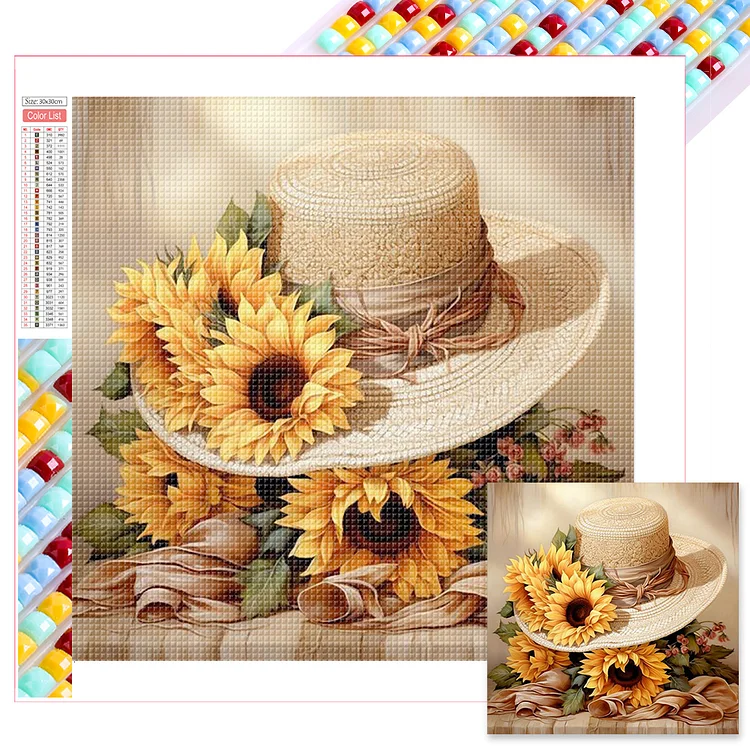 Sunflower Hat 30*30CM (Canvas) Full Square Drill Diamond Painting gbfke