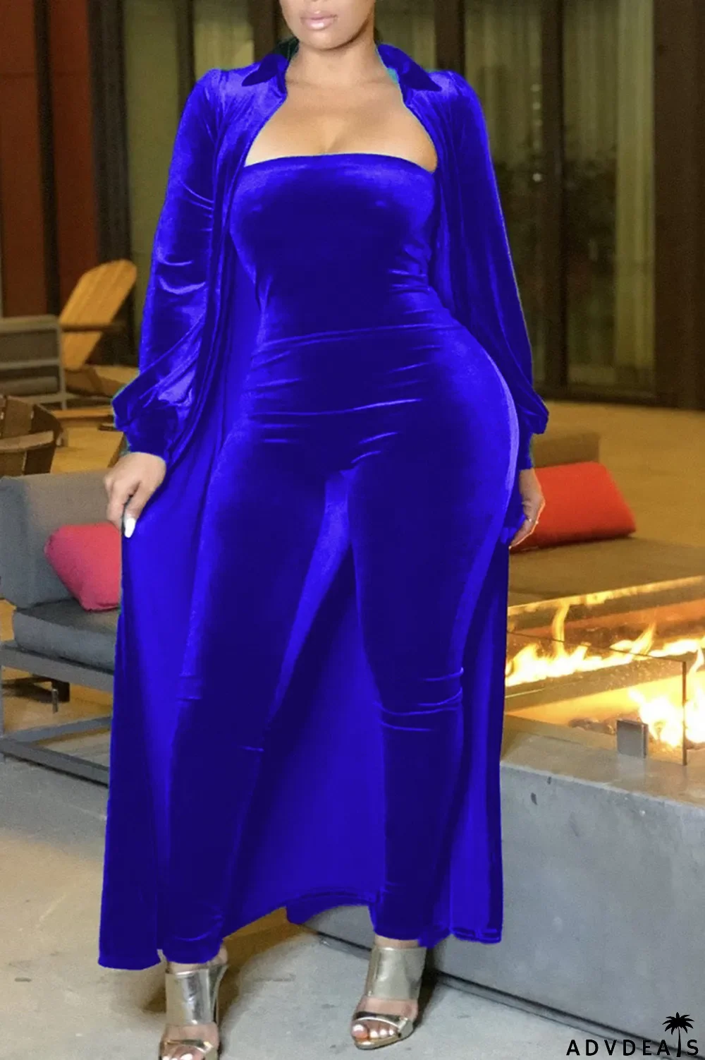 Red Casual Solid Peter Pan Collar Long Sleeve Two Pieces