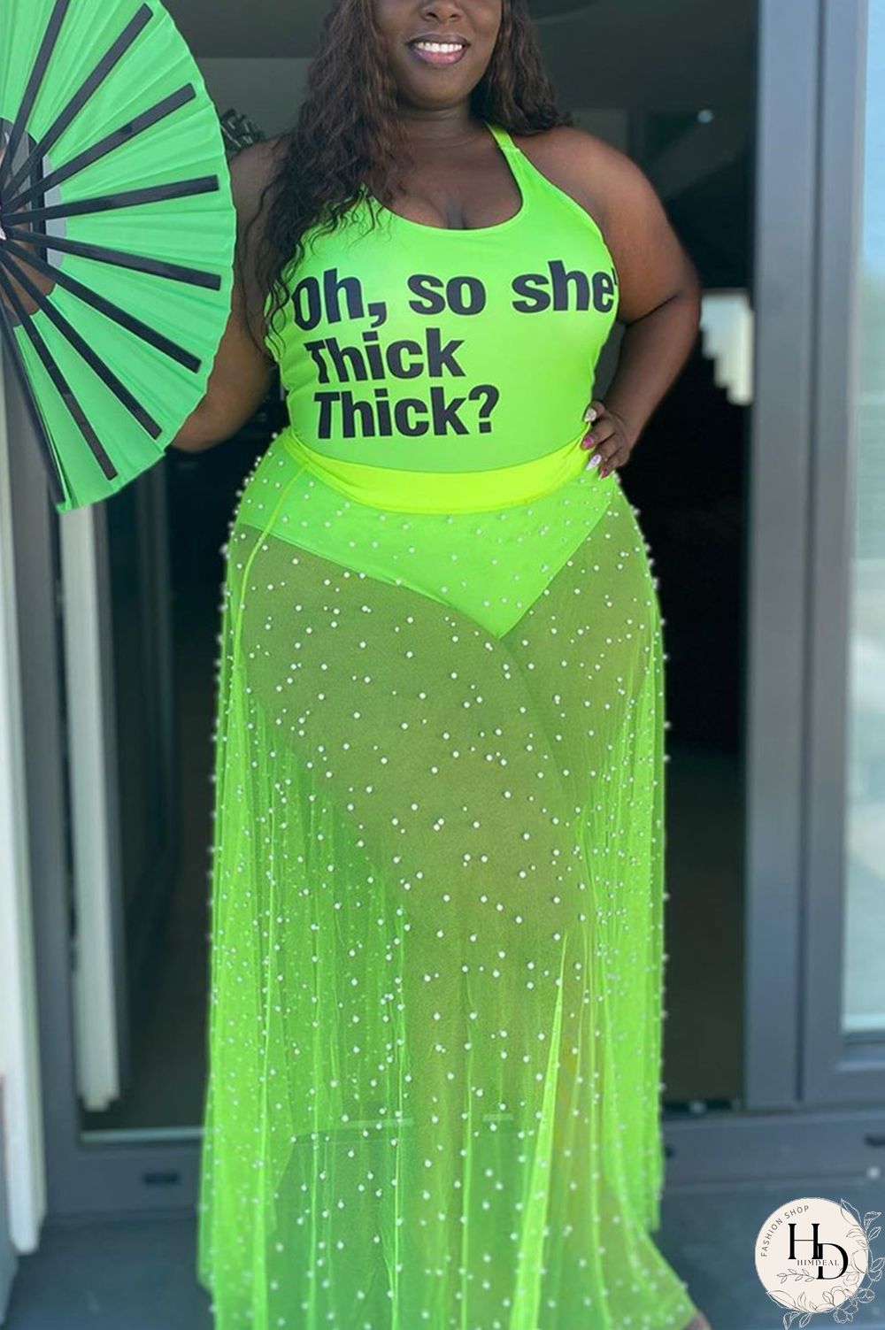 Blue Sexy Fashion Printed Plus Size Sleeveless Skirt Set