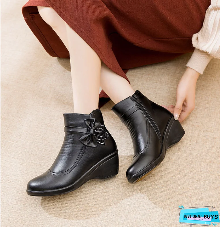 Women Butterfly-Knot Shoes Winter Boots Short Plush Fashion Zip Ankle Boots