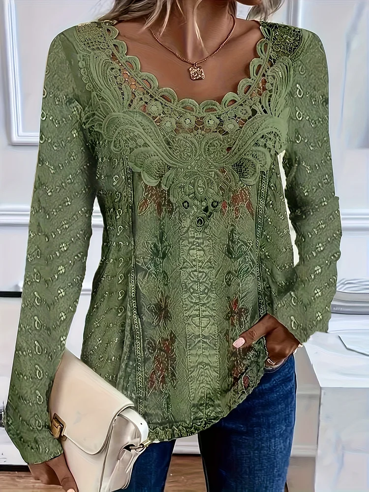 Elegant Casual Woman T-Shirt Fashion Loose T-Shirt Woman Temperament Long Sleeve T-Shirt Holiday Weekend