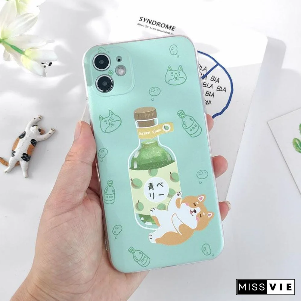 Cartoon Wine Dog Print Silicone Phone Case