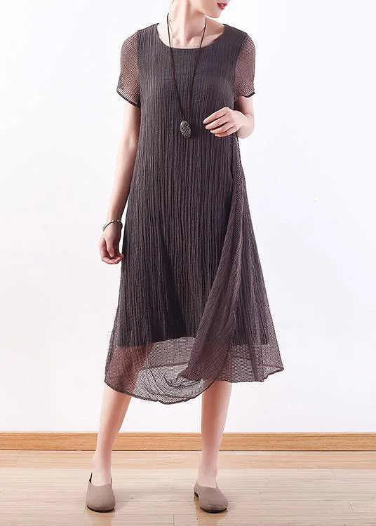 Elegant o neck Cinched linen clothes Photography gray Dresses