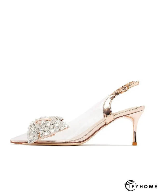 Bow Zircon Pointed Toe Stiletto Heels Sandals New Champagne | IFYHOME