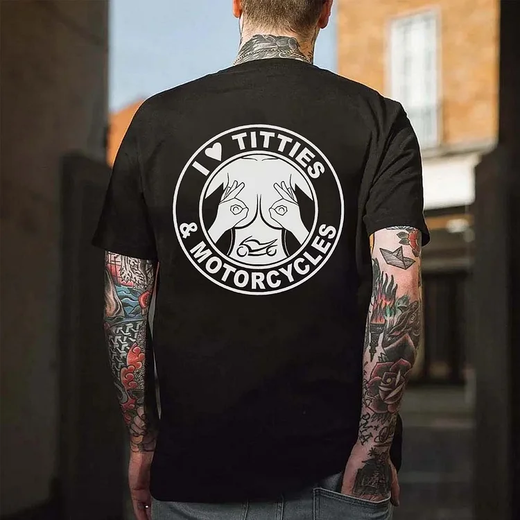 I Love Titties & Motorcycles Printed Men's T-shirt