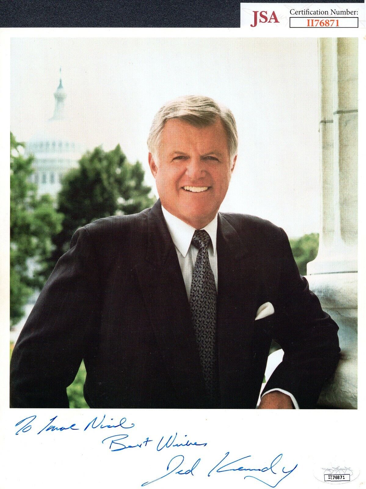 JSA Ted Kennedy Autographed Signed AUTO Personalized INSCR 8x10 Photo Poster painting TRB 544