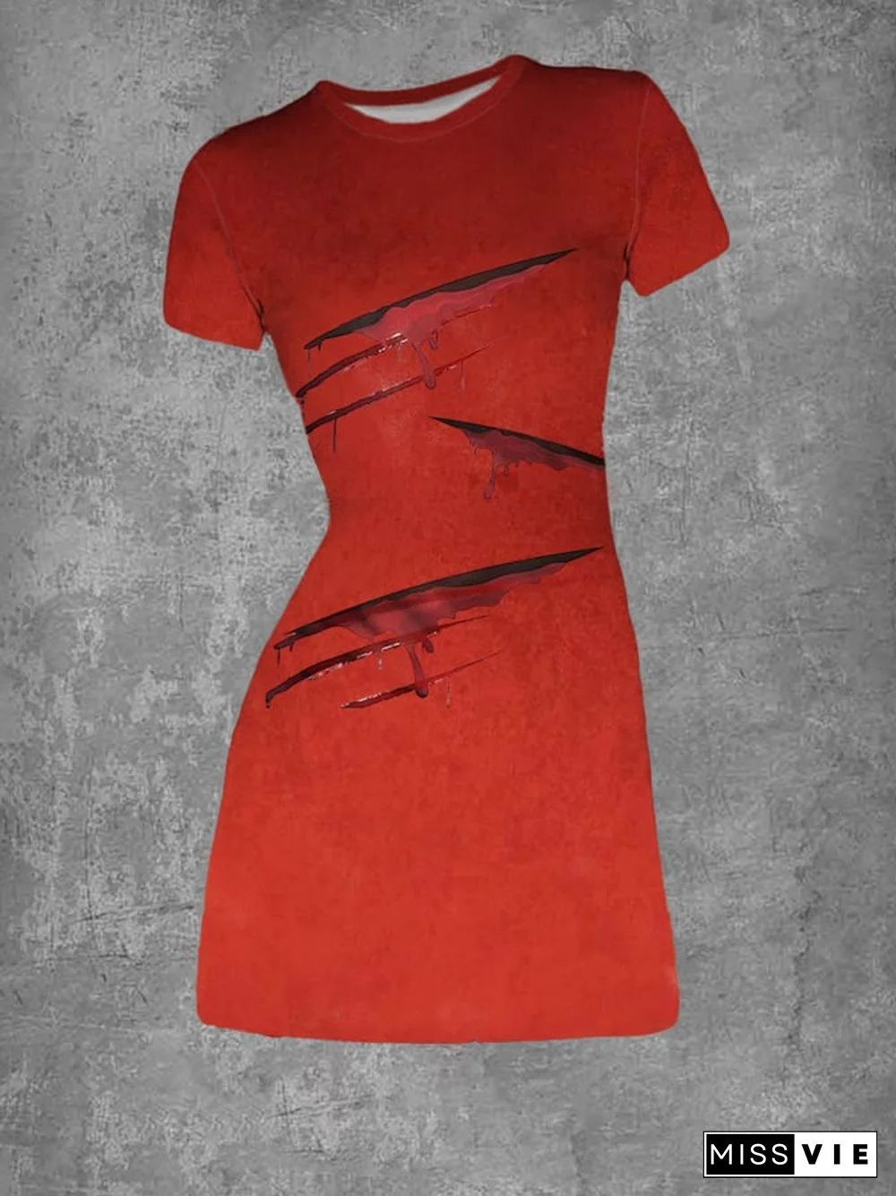 Women's Halloween Bloody Ripped Print Round Neck Dress