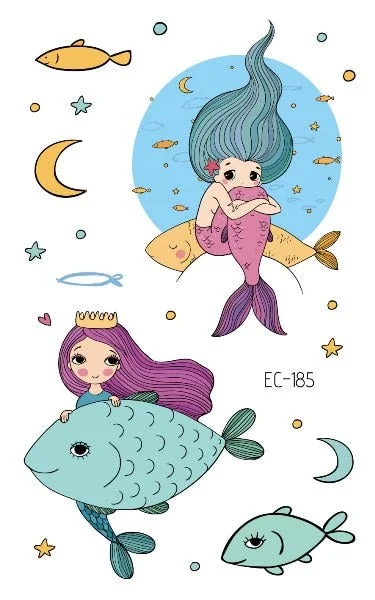 Cartoon Mermaid Temporary Tattoo Sticker Fashion Fake Tatoo Flash Sea-maid Princess Children's Girl award sticker Small Taty