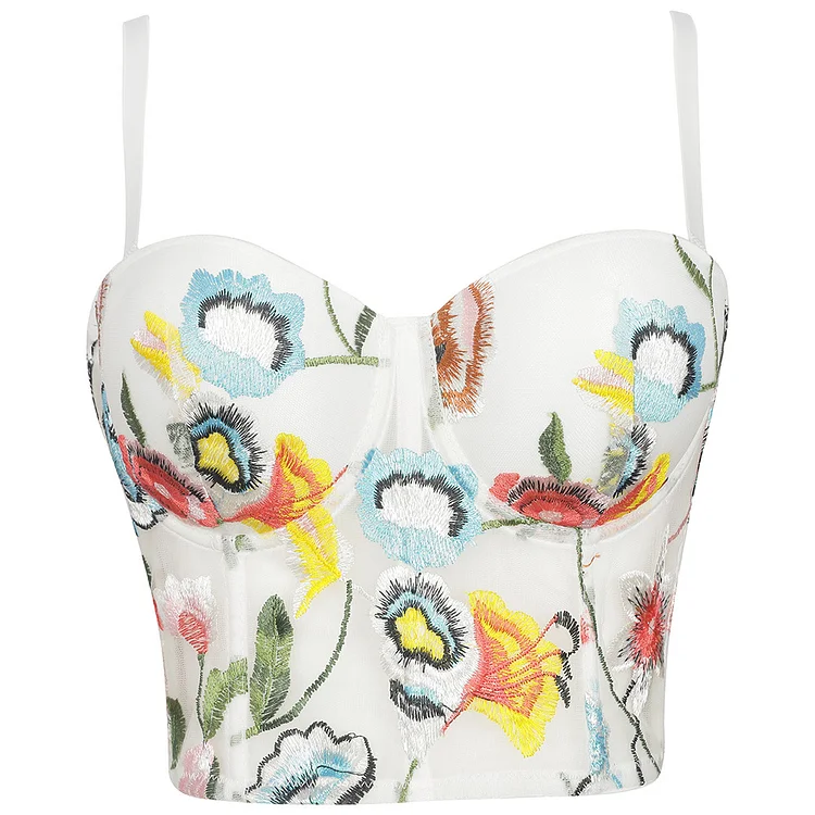 Exposed Corset Top Bra Bustier Floral CAMIS Girls Camisole 240412-27
