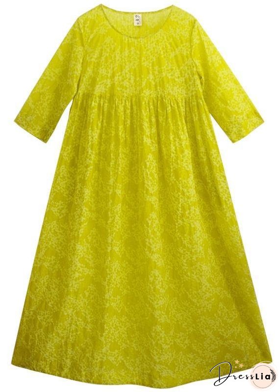 Organic O Neck Cinched Long Shirts Lnspiration Yellow Print Kaftan Dresses