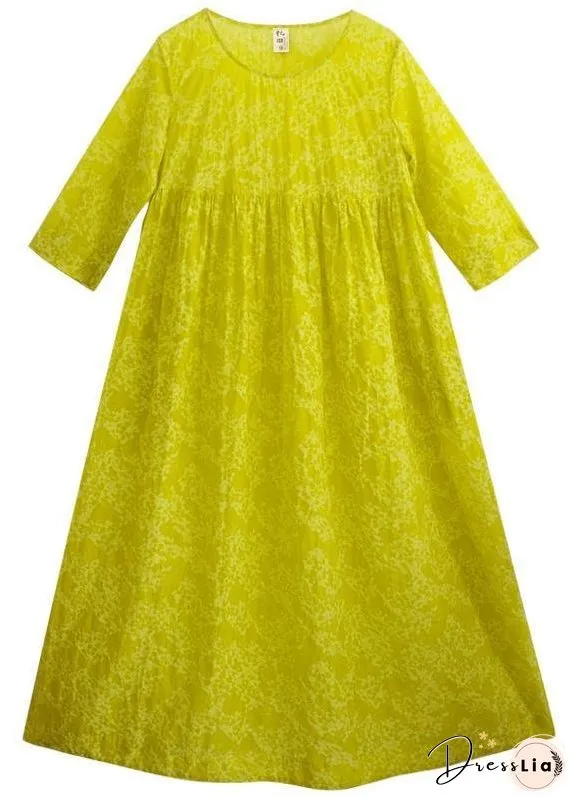 Organic O Neck Cinched Long Shirts Lnspiration Yellow Print Kaftan Dresses