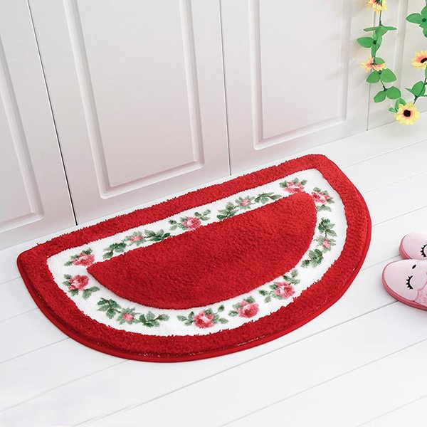 Noble Graceful Rose Pattern Halfround Bath Rug