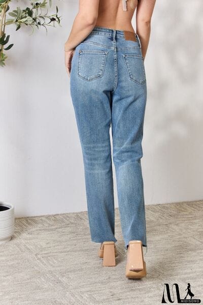 MidiSono - Judy Blue Full Size Distressed Raw Hem Straight Jeans