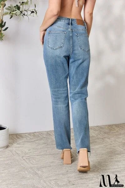 MidiSono - Judy Blue Full Size Distressed Raw Hem Straight Jeans