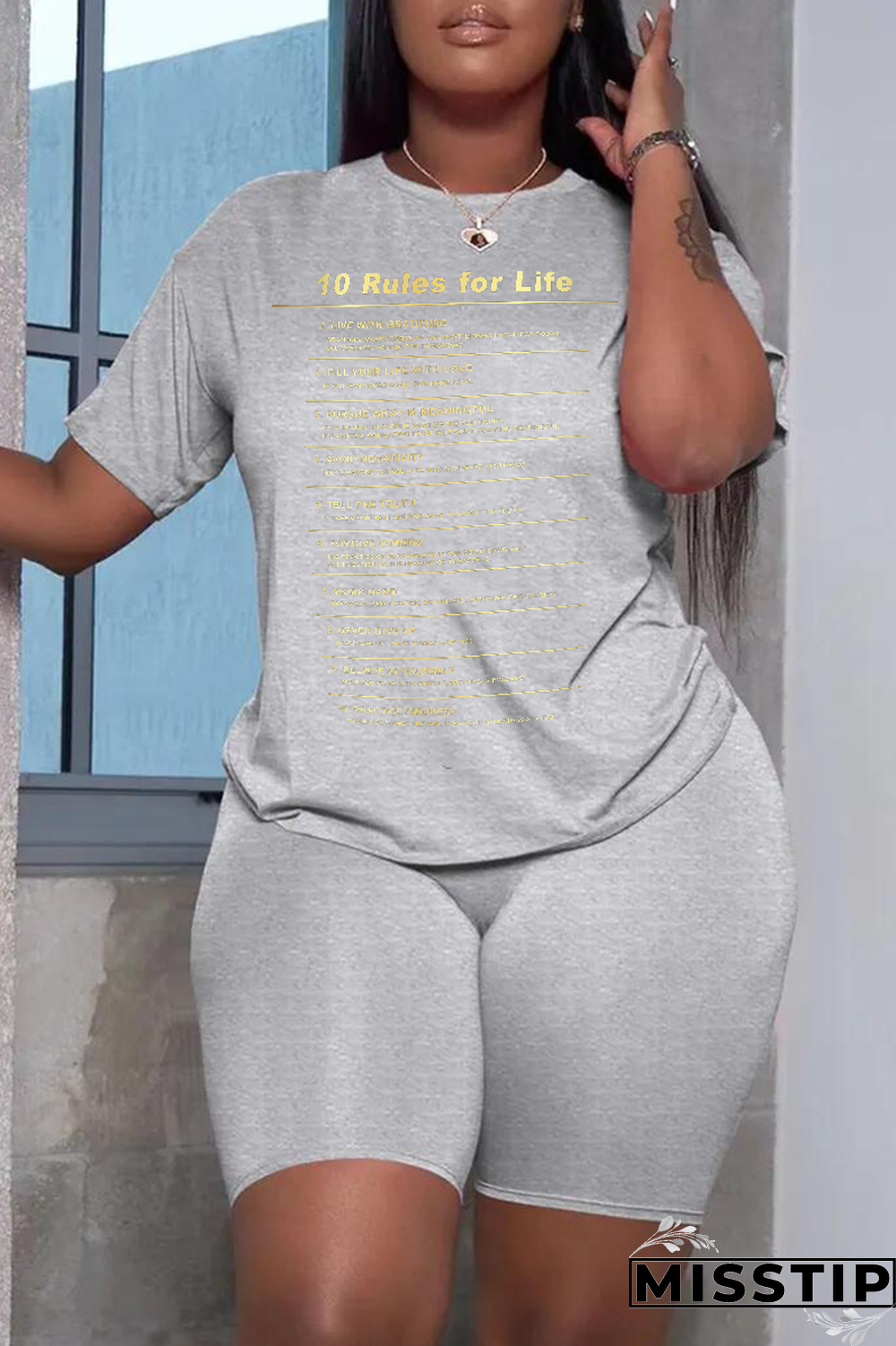 Black Casual Print Letter O Neck T-Shirts