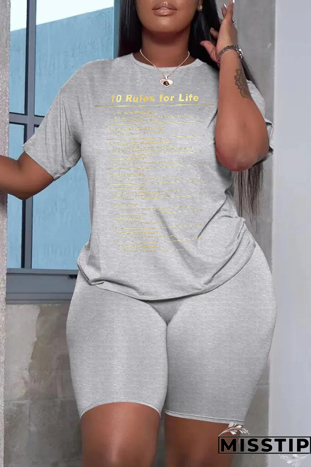 Black Casual Print Letter O Neck T-Shirts