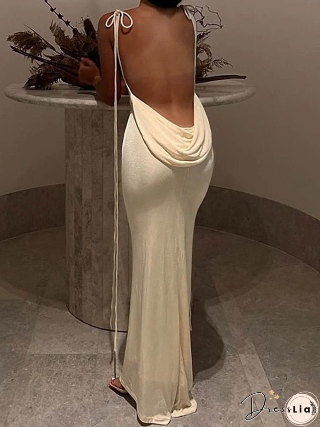 Long Dress Maxi Dress Party Dress Cocktail Dress Sheath Dress Pure Color Hoty Dress Party Backless Sleeveless Strap Dress Regular Fit White Blue Orange Spring Summer S M L for Women