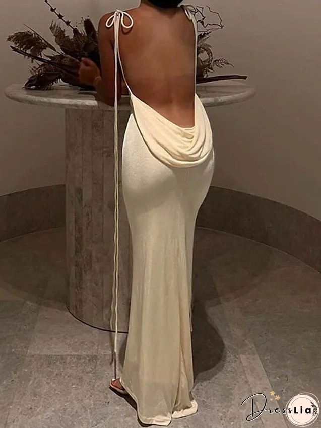 Long Dress Maxi Dress Party Dress Cocktail Dress Sheath Dress Pure Color Hoty Dress Party Backless Sleeveless Strap Dress Regular Fit White Blue Orange Spring Summer S M L for Women