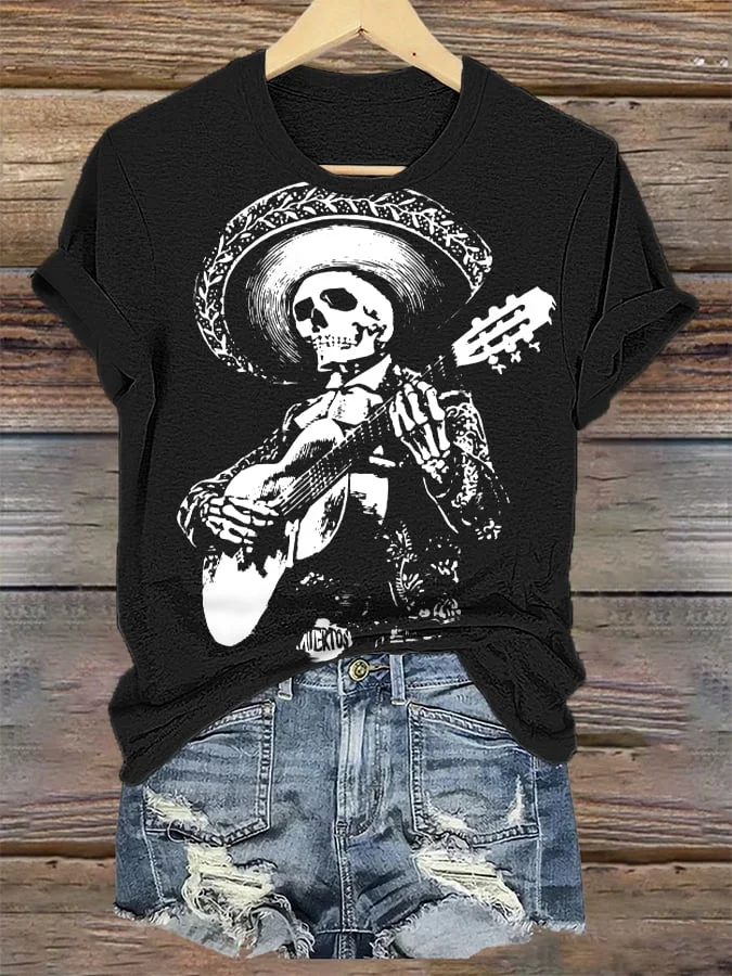 Women's Halloween Hip Hop Skull Print T-Shirt
