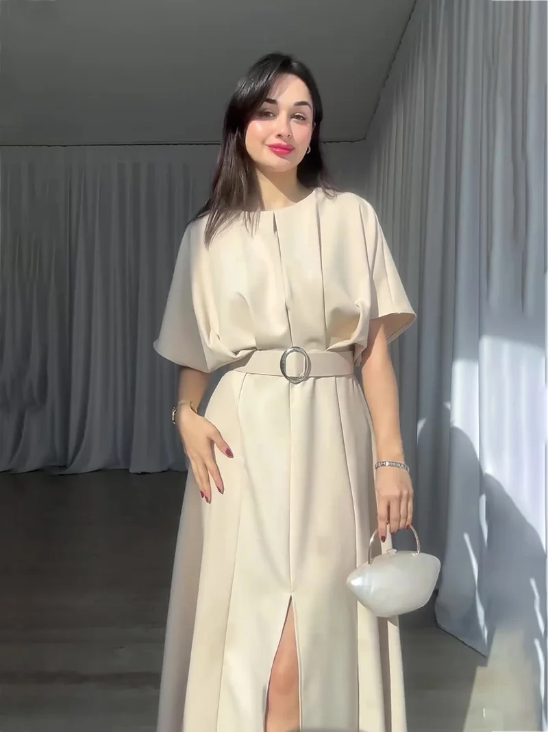 Irregularity Hem Belted Maxi Dress