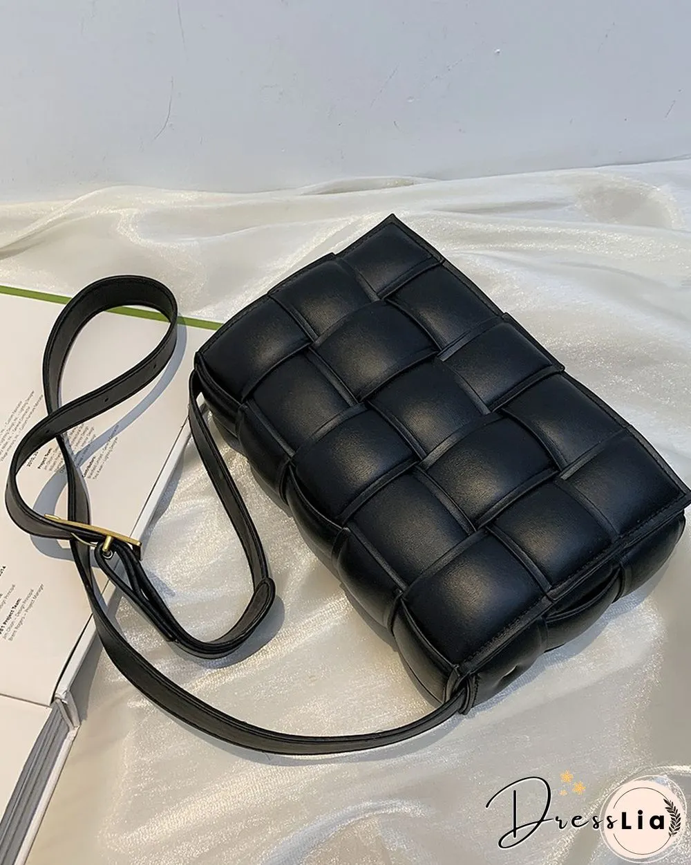 Weave Metal Decor Flap Crossbody Bag