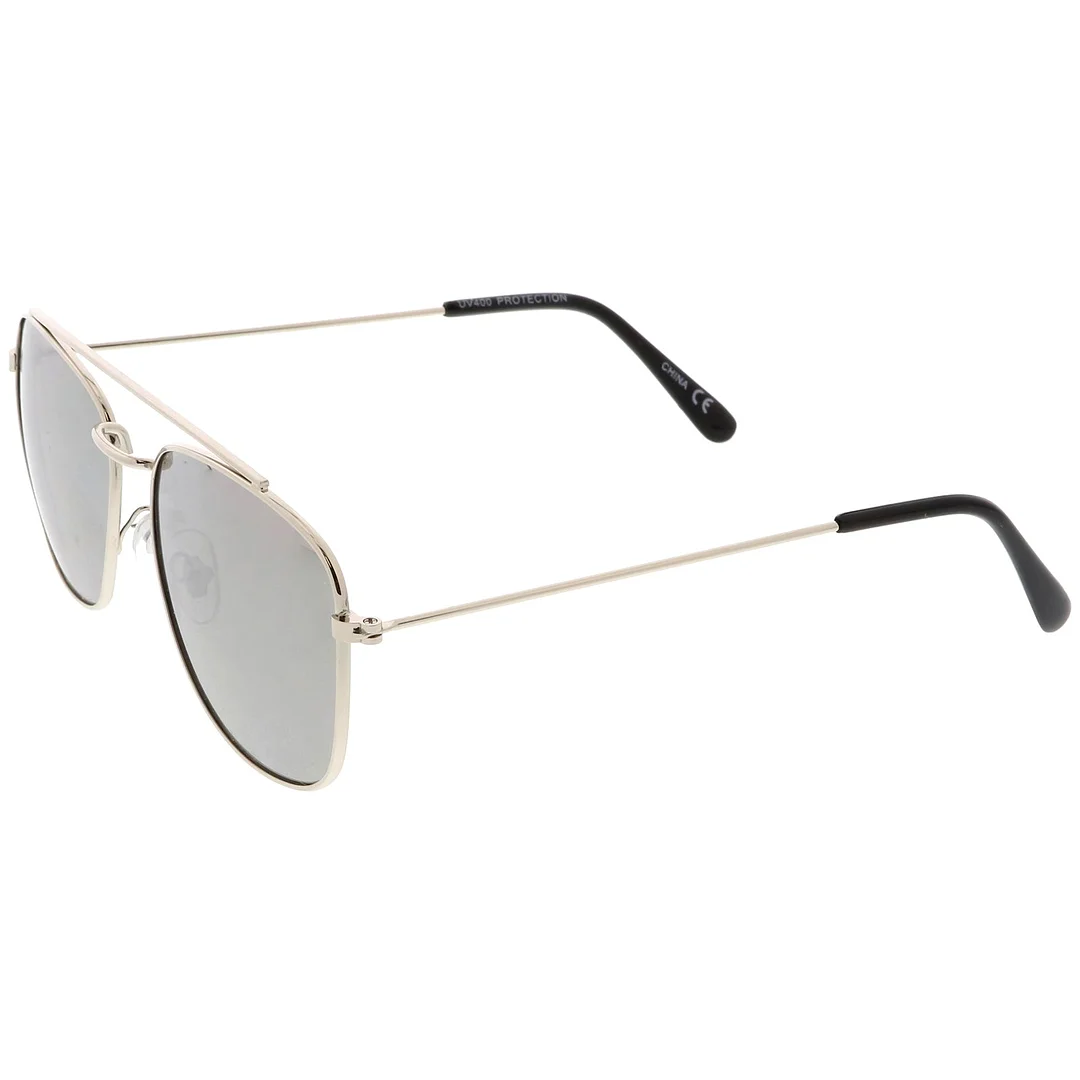 Classic Metal Aviator glasses Curved Crossbar Mirrored Square Lens 53mm