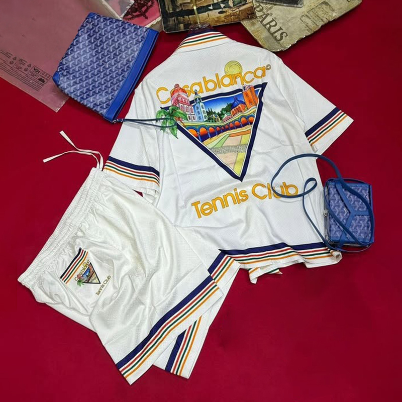Retro Casa Tennis Club Print Street Shirt And Shorts Co-ord