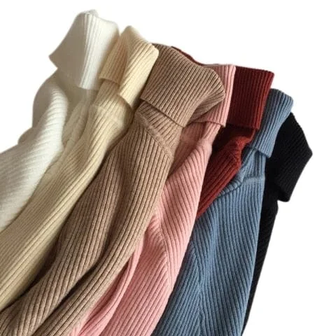 Pornhint 2023 Autumn Winter Thick Sweater Women Knitted Ribbed Pullover Sweater Long Sleeve Turtleneck Slim Jumper Soft Warm Pull Femme