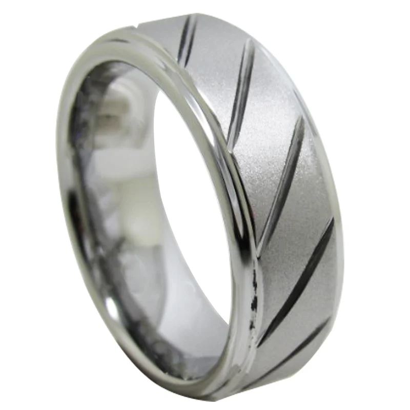 Couples Tungsten Carbide Rings Step Surface Sandblasted With 12 Chutes Sliver Wedding Rings Bands