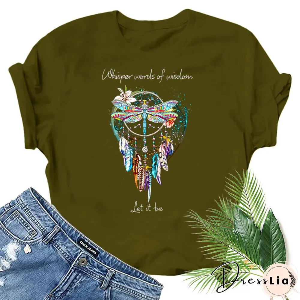 Dragonfly Windchimes Print Women T Shirt Short Sleeve O Neck Loose Women Tshirt Ladies Fashion Tee Shirt Tops Clothes Mujer