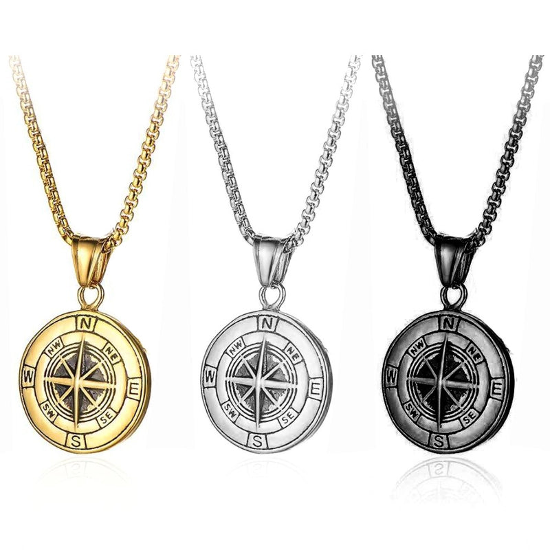 Retro Punk Animal Compass Titanium Steel Iron Zinc Alloy Plating Unisex Pendant Necklace Men Pendant Necklaces
