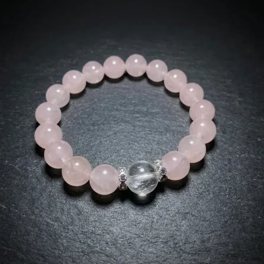 JiStones Ethereal Rose Quartz & Clear Crystal Bracelet | The Serenity Collection Classic 10mm Beads
