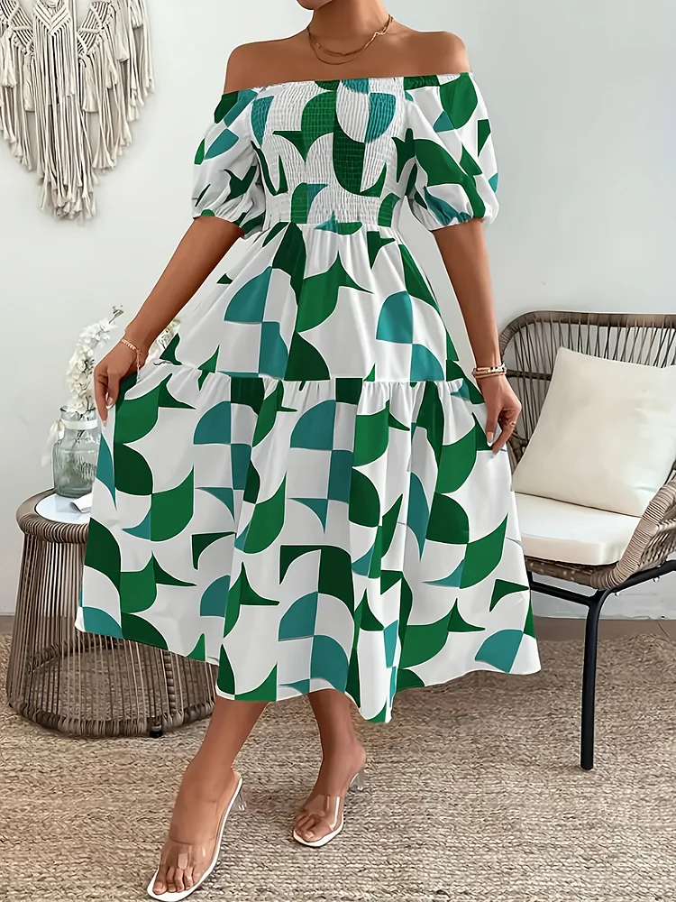 Sleeveless Polyester Elegant Off-Shoulder Ruffle Hem Dress | Floral Print, Women's Fashion For Spring/Summer, Adult Fashion