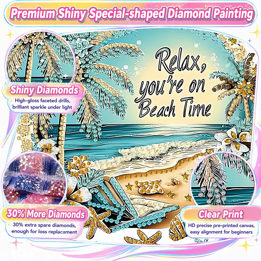 Tropical Beach Special Shaped 5D DIY Partial Drill Diamond Painting Kits for Adults Beginners Home Decor Diamonds Dots Gem Art Kits Diamond Art Kit 11.81 X11.81inch