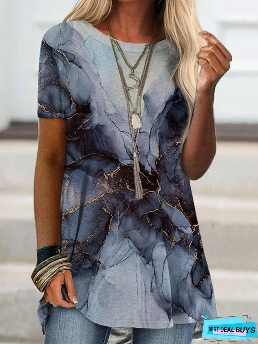 Crew Neck Printed Short Sleeve T-Shirt