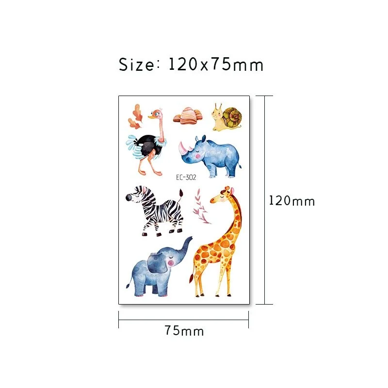 24 kinds Cartoon Animals Temporary Tattoo Stickers for Kids Lion Tiger Giraffe Elephant Fox Hedgehog Turtle tatouage temporaire