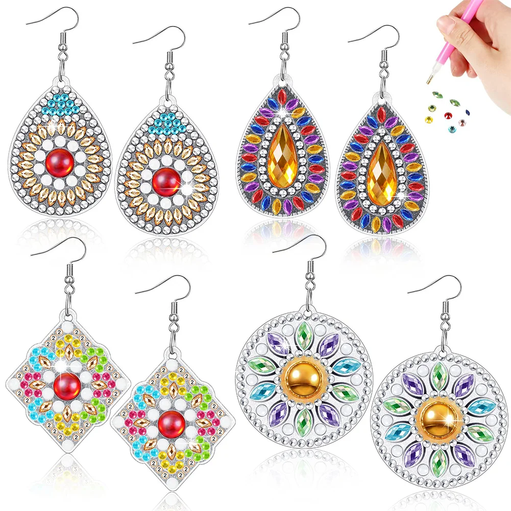 DIY 4 Pairs Double Sided Holiday Diamond Art Fruit Earrings for Women
